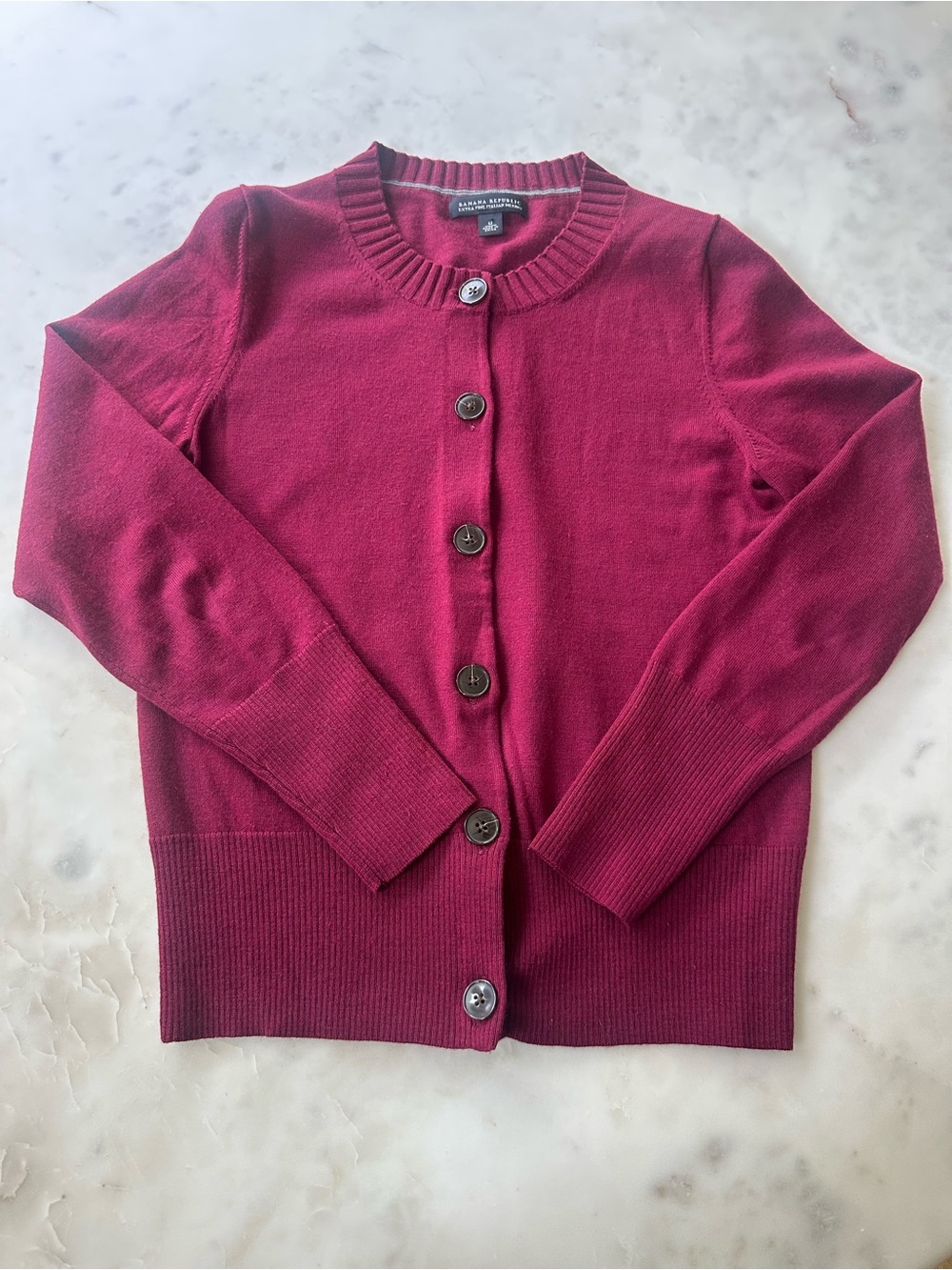 Banana Republic Women's Wine-Red Button Front Crewneck Cardigan